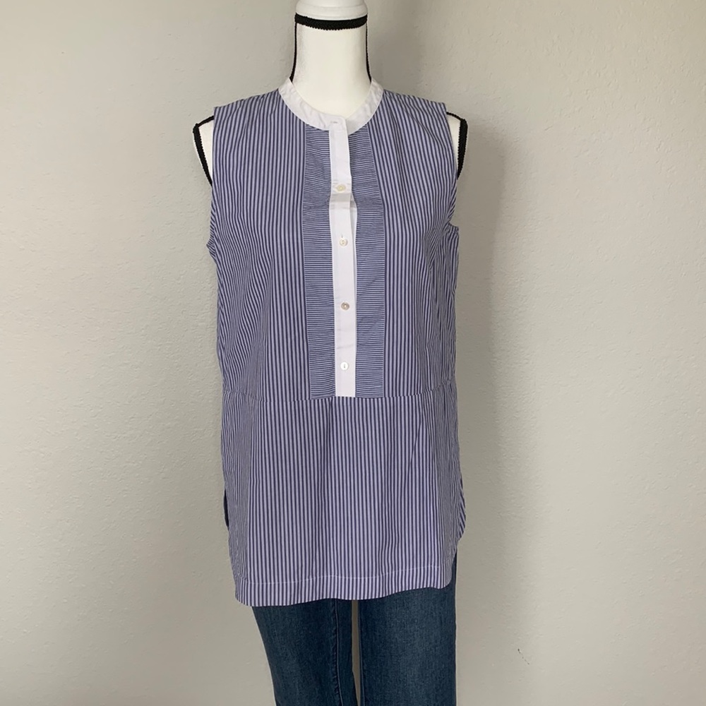 Vince Navy and White Striped Sleeveless Top - Size 8